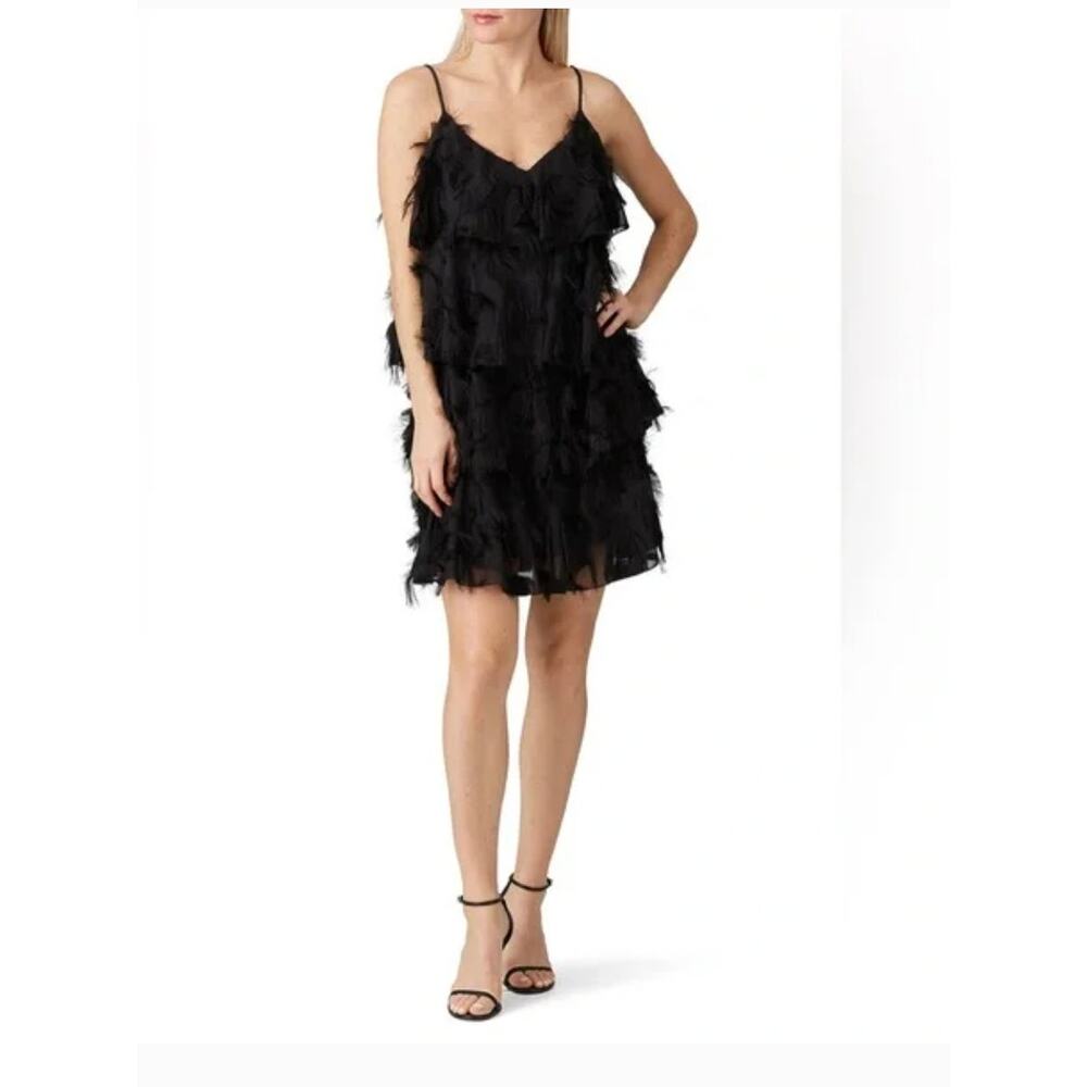 Waverly Grey Mel Dress Mini Party 20s Dress V-neck Fringed Tiers  Black LBD sz M